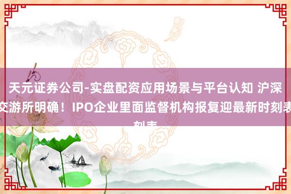 天元证券公司-实盘配资应用场景与平台认知 沪深交游所明确！IPO企业里面监督机构报复迎最新时刻表