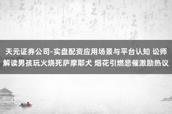 天元证券公司-实盘配资应用场景与平台认知 讼师解读男孩玩火烧死萨摩耶犬 烟花引燃悲催激励热议